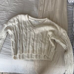 Madewell Cream V-Neck Cable Knit Sweater